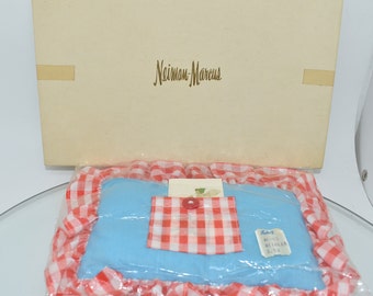 Vintage Sweet Tooth Fairy Pillow, Checkered, Red, White & Blue, Elf, Pixie, Poem, Neiman Marcus Box