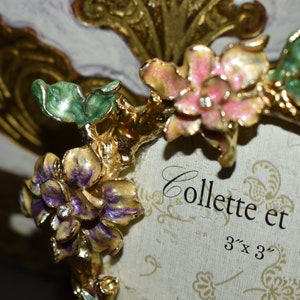 Beautiful Collette et Cie 3 x 3 Birds, Flower Garden Enameled Crystal Rhinestone Picture/Photo Frame. image 5