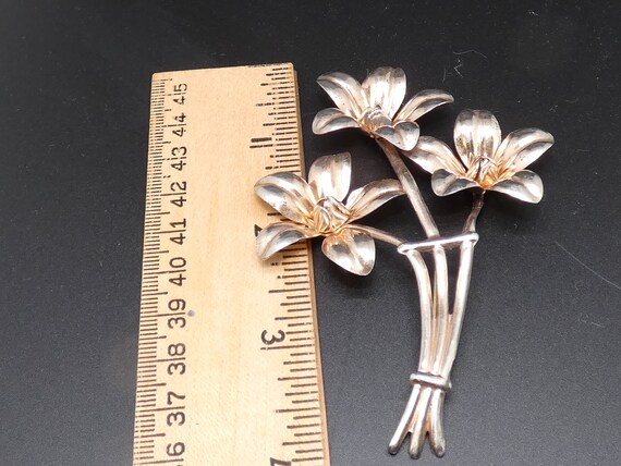 Vintage Sterling Silver Statement Flower Pin, Tri… - image 7