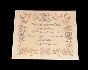Vintage Country Cottage Cross Stitch Sampler, If you Love something Set it Free