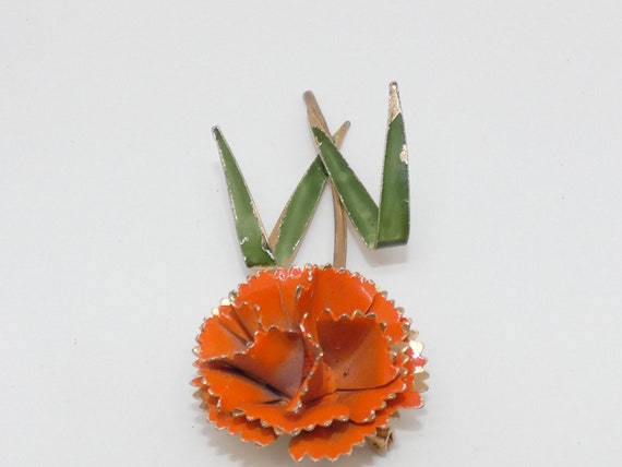 Vintage Orange Flower Pin, Flower Brooch, Enamel … - image 2