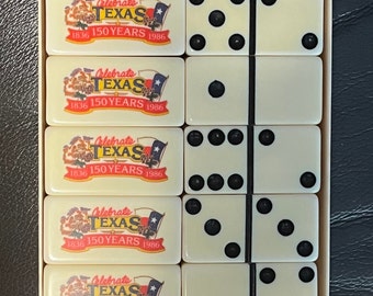 Vintage 1836-1986 Celebrate Texas 150 Years Dominos Set of 28 Dominos - Game Pieces, MCM Dominos, Marblelike