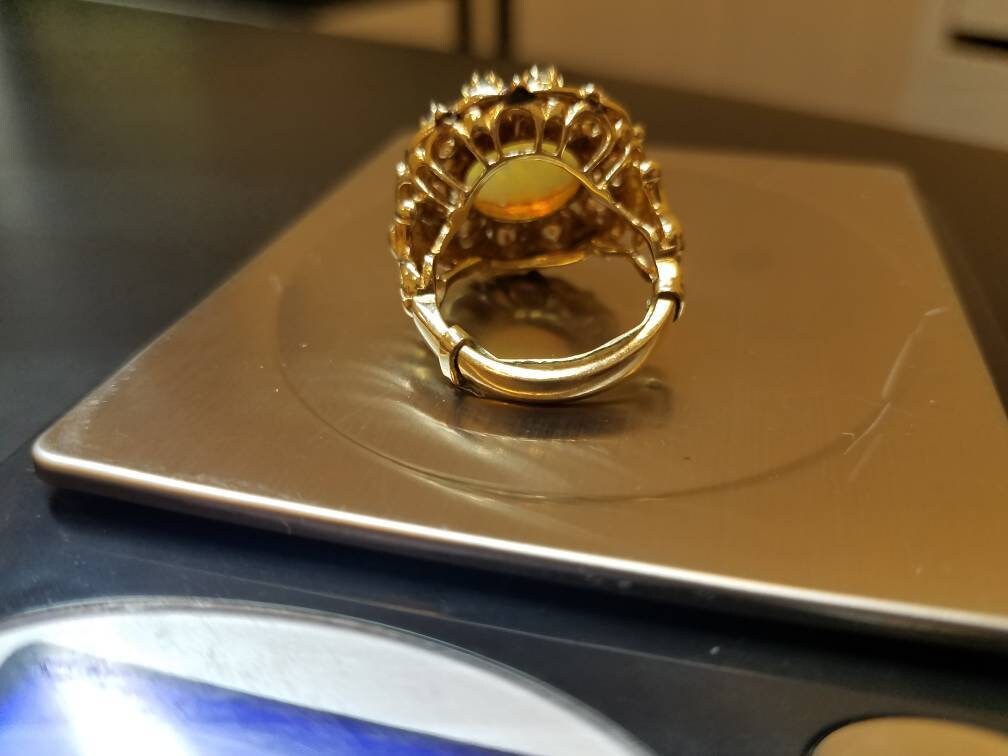 14K Yellow Gold Large Opal Ring, Filigree, GORGEOUS! 9.7g