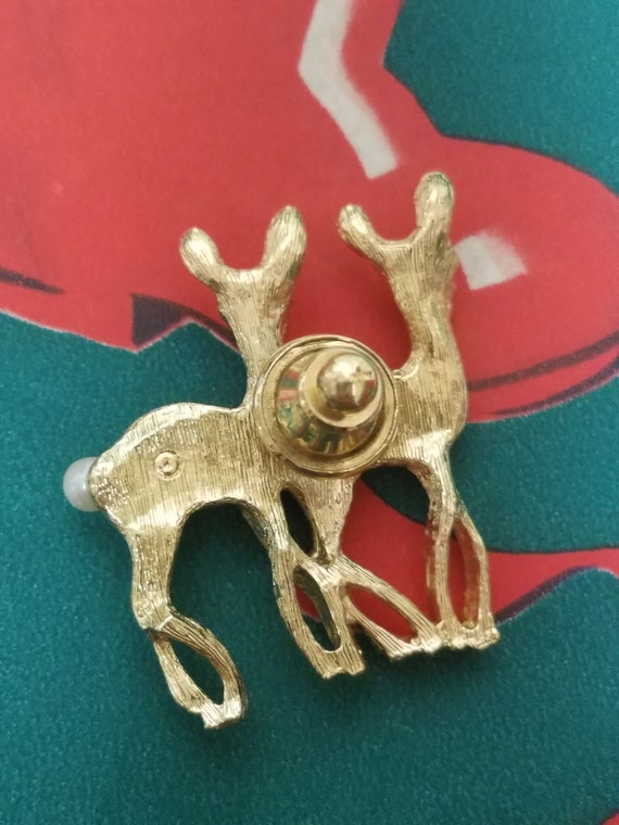 Reindeer Christmas Pin - Vintage Twin Reindeer Ch… - image 4