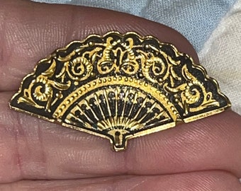 Vintage Damascene Dainty Spanish  Fan  Brooch