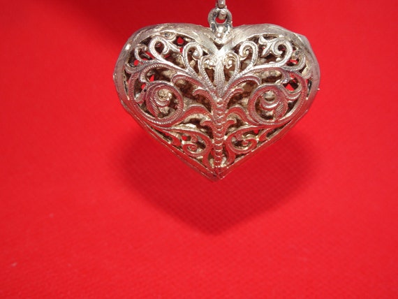 Sterling Silver Hollow Filigree Heart, Dove Penda… - image 7