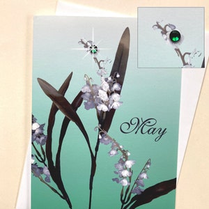 May Birthstone Card, May Birthday Card, May Flower Card, Lily Birthday Card, Emerald Birthstone Card, Birth Month Card