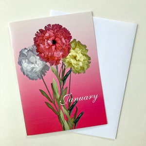 January Birthstone Card, January Birthday Card, January Flower Card, Carnation Birthday Card, Garnet Birthday Card, Birth Month Card image 2
