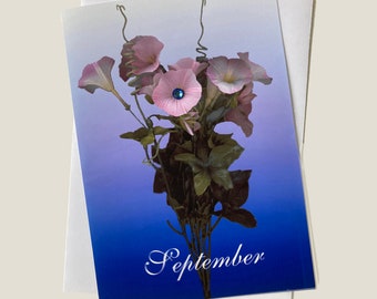 September Birthstone Card , September Flower Card, Morning Glory Birthday Card, Sept Birthday Card, Sapphire Birthday Card, Birth Month Card