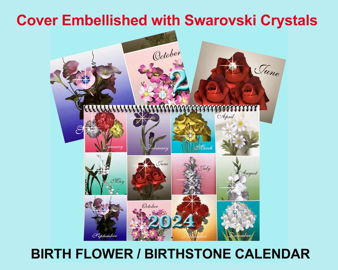 2024 Birthstone Birth Month Wall Calendar Swarovski Crystals Etsy