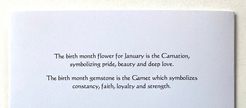 January Birthstone Card, January Birthday Card, January Flower Card, Carnation Birthday Card, Garnet Birthday Card, Birth Month Card image 5
