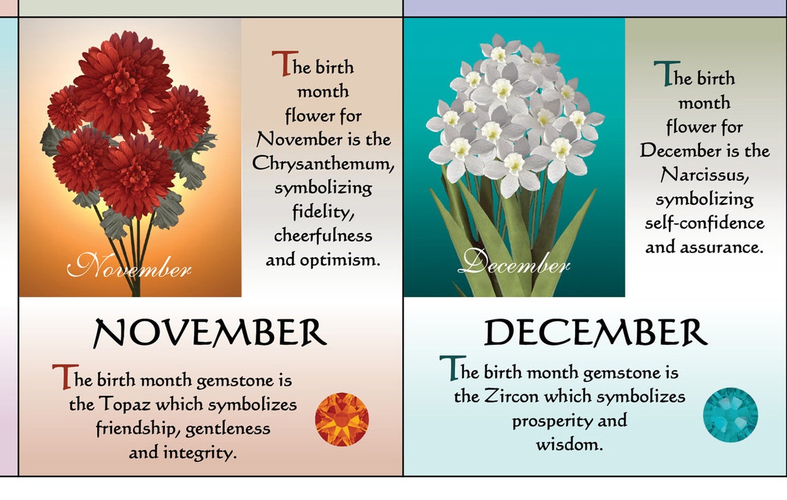 Birth Month Gemstone Birthday Poster 11x17 Digital Download | Etsy