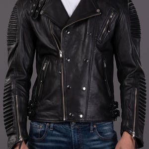 Black Leather Jacket For Men Motorcycle Jacket Steampunk Leather Jacket Mens Leather Biker Jacket Sheepskin Leather Unique Gift Idea For Him
