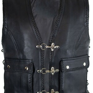 Handmade Men&#39;s Genuine Cow Leather Heavy Zipper Buckled Rocker Biker Motorcycle Hand Braided Vintage Waistcoat Vest Antique Gifts For Him