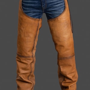 Genuine Leather Tan Biker Leather Motorcycle Chaps, Custom Fit Leather Gear | Stylish & Durable | Perfect for Riding, gifts for him