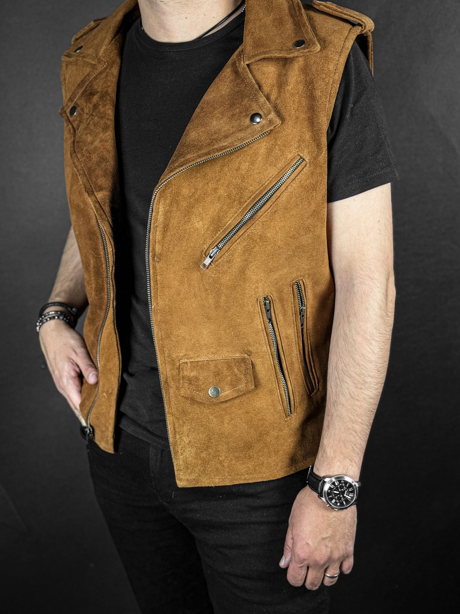 bruin lederen suède gilet - gilet