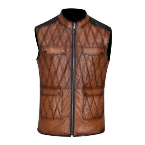 Mens Leather Vest -  Lamb Soft Leather Vest - Brown Leather Vest - Winter Leather Vest - Soft Sheepskin Vest-Slim Fit-Unique Gift for Him