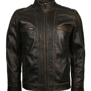 Men Black Leather Jacket, Biker Motorcycle Jacket, Handmade Winter Rocker Jacket, Christmas Gift For Him , Winter Clothing Unique Gift