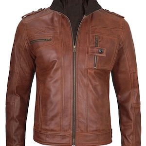 Men&#39;s Handmade Vintage Leather Jacket, Men&#39;s Brown Real Leather Jackets, Distressed Waxed Motorcycle Leather Jacket, Café Racer Style Jacket