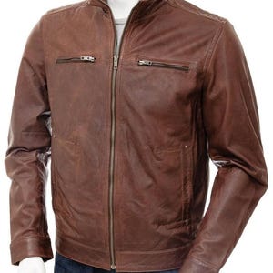 Brown Leather Jacket For Men Motorcycle Jacket Steampunk Leather Jacket Mens Leather Biker Jacket Sheepskin Leather Unique Gift Idea For Him