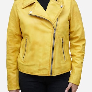 Yellow Leather Jacket For Women / Women&#39;s Leather Jacket / Genuine Leather Jacket / Biker Jacket / New Handmade Fit Jacket / Gifts For Her