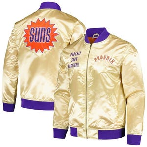 Men&#39;s Gold Phoenix Suns SATIN CUSTOMISED varsity Jacket |personalized Bomber satin jacket | men&#39;s & women satin Jackets, Team Stain Jackets
