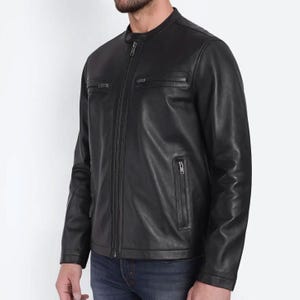 Black Leather Racer Jacket leather jacket men, men&#39;s leather jacket, vintage leather,90s leather jacket, mens winter black jackets Gifts Him