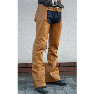 Unisex Leather Brown Biker Leather Motorcycle Chaps, Custom Fit Leather Gear | Stylish & Durable | Perfect for Riding, gifts for him