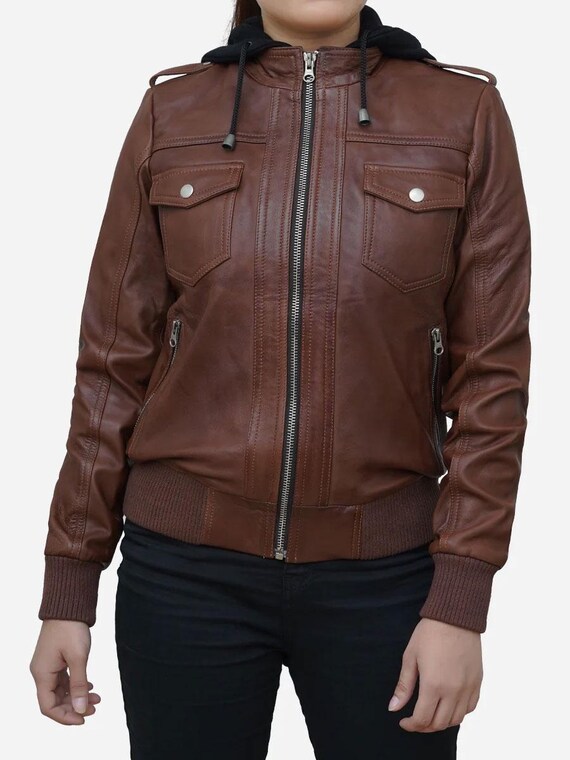 Hooded Leather Bomber Jacket Women Lambskin Women s Leather Jacket With Hood Hooded Leather Jacket Leather Winter Jacket for Ladies Women Etsy Canada