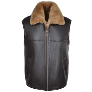 Men&#39;s Leather Vest, 100% Original leather Dark Brown Western Cowboy Vest, Artificial Fur Leather Vest, Handmade Vintage Leather Winter Vest