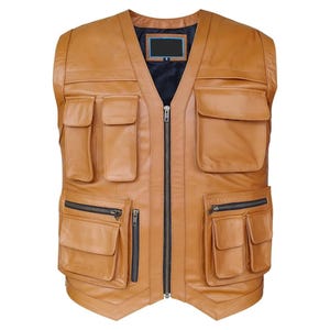 Handmade genuine leather vests Motorbike Leather Waistcoats Mens Leather winter Vest Trapper Multi Pocket Motorcycle Touring Gilet Waistcoat