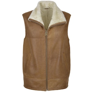Men&#39;s Leather Vest, 100% Original leather Brown Western Cowboy Vest, Artificial Fur Leather Vest, Handmade Vintage Leather Winter Vest
