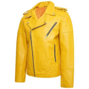 Handmade Men&#39;s Leather Jacket Lambskin Casual Yellow Leather Biker Jacket Vintage Leather Jacket, Motorcycle Biker Jacket, Party Jacket