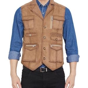 Suede Leather Stylish Vest Jacket with Multi Pockets Motorcycle Biker Leather Vest, Leather Vest, Leather Vest for Men, Gift For Him & Dad