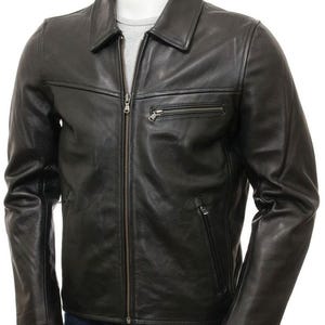 Men's Handmade Black Biker Genuine Soft High Class Leather Jacket-Men Real Lambskin Leather Jacket-Moto Vintage 80's Leather Zipper Jacket