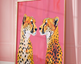 Cheetah Animal Print, Pink Orange Preppy Wall Art, Aesthetic