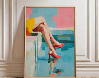 Woman Fashion Art Print, Femme Fatale Print, Luxury Fashion Photography, Girly Apartment Decor, Woman Red Heels Painting, Glamorous Stylish