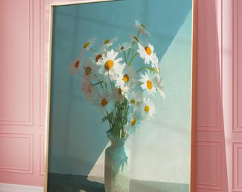 Watercolor Daisy Bouquet Print, Floral Wall Art (Digital Download)