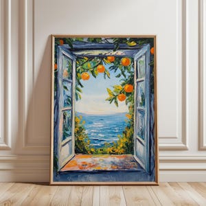 Open Window Matisse Print, Coastal View with Oranges Art Print, Colorful Mediterranean Wall Decor, Matisse Style Fauvism Painting,Exhibition