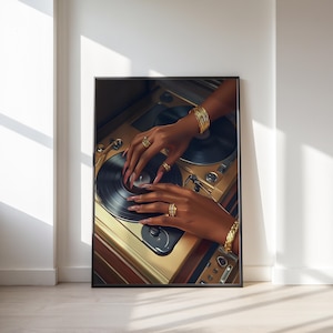 Black Dj woman, Black art, Black Woman Art, Black Art Prints, African American Art, Music Art, Song Lover, Mid Century Modern Art Black Girl