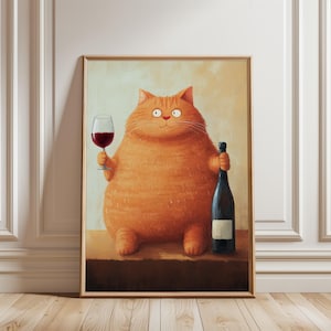 Bar Cart Decor, Cat Poster, Wine Print, Retro Kitchen Decor, Mid Century Modern Decor, Trendy Wall Art, Cheers Print, Dining Room Print