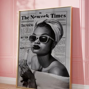 ニューヨークタイムズウォールアート、黒人女性アート、トレンディな新聞プリント、トレンディなウォールアート、ニューヨークニュースプリント、新聞ポスター、雑誌の見出し、