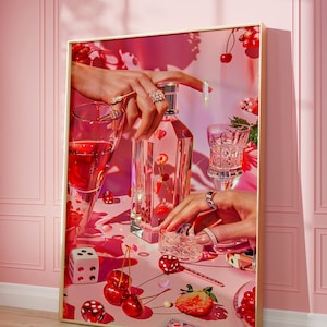 Poker Night Decor, Preppy Wandkunst, Pink Wandkunst, Barwagen Zubehör, Poker Night Retro Wandkunst, Girly Wandkunst, Champagner Druck, Funky