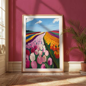 Abstract Countryside Painting, Colorful Wall Art, Soft Floral Wall Art, Oil Pastel Painting, Guest Room Decor, Pastel Flower, Tulip Prints