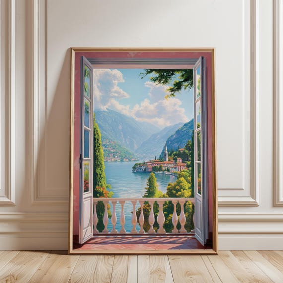 Open Window Matisse, Costal Painting, Vibrant Mediterranean Coastal Art Fauvism Painting, Patio Doors Italy Mediterranean, Lake Como Matisse