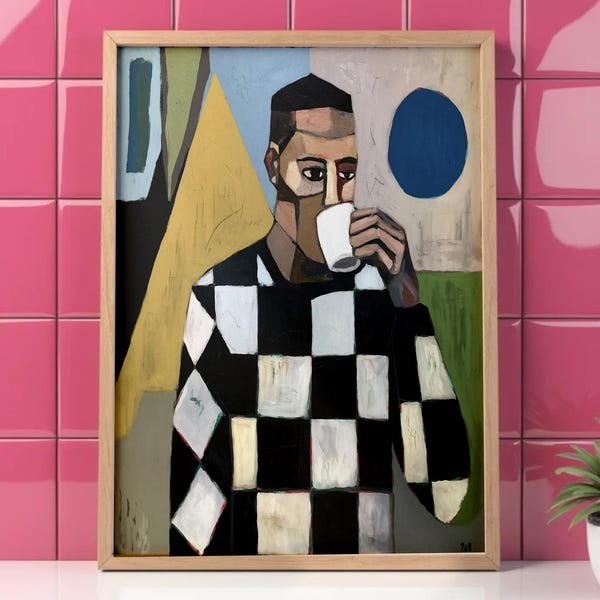 Grandi quadri geometrici, ritratti di uomini neri, opere d'arte contemporanee di arte murale afroamericana, opere d'arte moderna di uomini afro, quadri neri