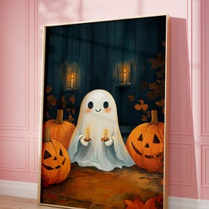 Halloween Ghost and Pumpkin Art Print (Digital Download)