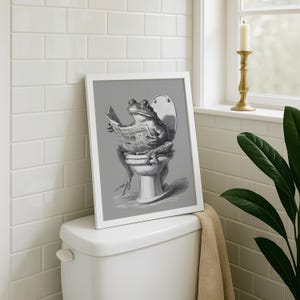 Retro Frog Poster, Frog On Toilet Digital Art, Bathroom Wall Decor, Frog Home Decor, Funny Bathroom Print, Quirky Bathroom Wall Art, y2k