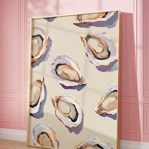 Oyster Shell Painting, Abstract Coastal Beach House Kitchen Art Print, Colorful Summer Dining Room   Kitchen Print Meet Me At The Beach