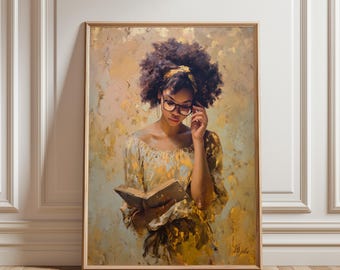 Black Woman Reading Art Print, Book Club Gift (Digital Download)